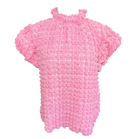THML Womens Pink Smocked Bubble Poof Sleeve Top S Princess Cottage Core Prairie - Picture 1 of 10